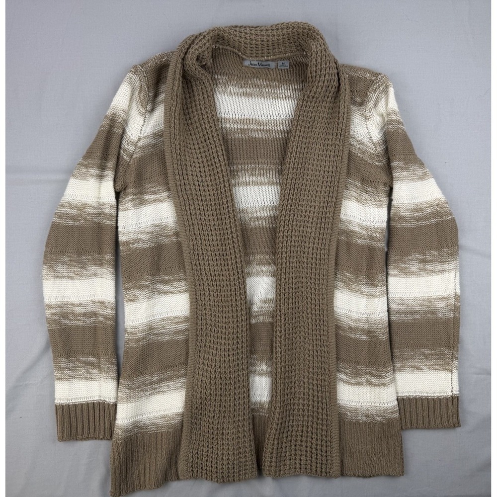 Jason Maxwell Striped Cardigan Neutral Boho Cozy Open Knit‎ M